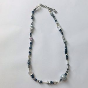 Silver Grey Themed White Gemstone Beaded Necklace